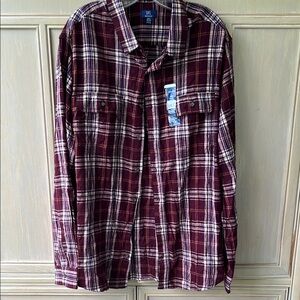 NWT George Burgundy Plaid Button-Up Shirt 2XLT